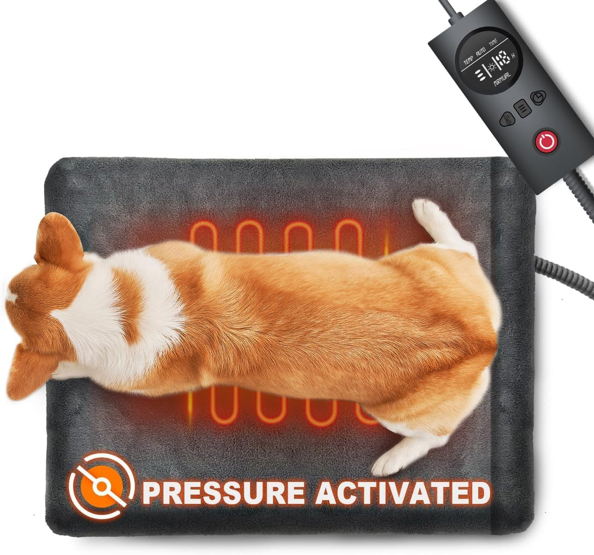 Dog Cat Heating Pad Pressure Activated 18 X 22In Pet Heat Pack Automatic Electric Heated Bed Mat for Indoor, Warming Pad with Chew Resistant Cord, Adjustable Temperature, Waterproof Washable
