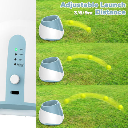 Automatic Dog Ball Launcher, Dog Ball Thrower Machine with 10-30Ft 3 Launching Distance, Interactive Toys for Small Dogs Indoor & Outdoor with 6 Mini Tennis Balls (2 Inch) -Blue