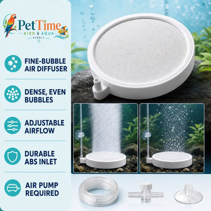 Pettime Nano Bubble Aquarium Air Stone Kit, 2-Inch Fine Bubble Diffuser Disc with 3W Quiet USB Air Pump, 6.6-Ft Tubing, Adjustable Flow Valve, Suction Cups and Reinforced ABS Inlet for Freshwater Fish Tank Aeration, Complete Set for Fish Keepers