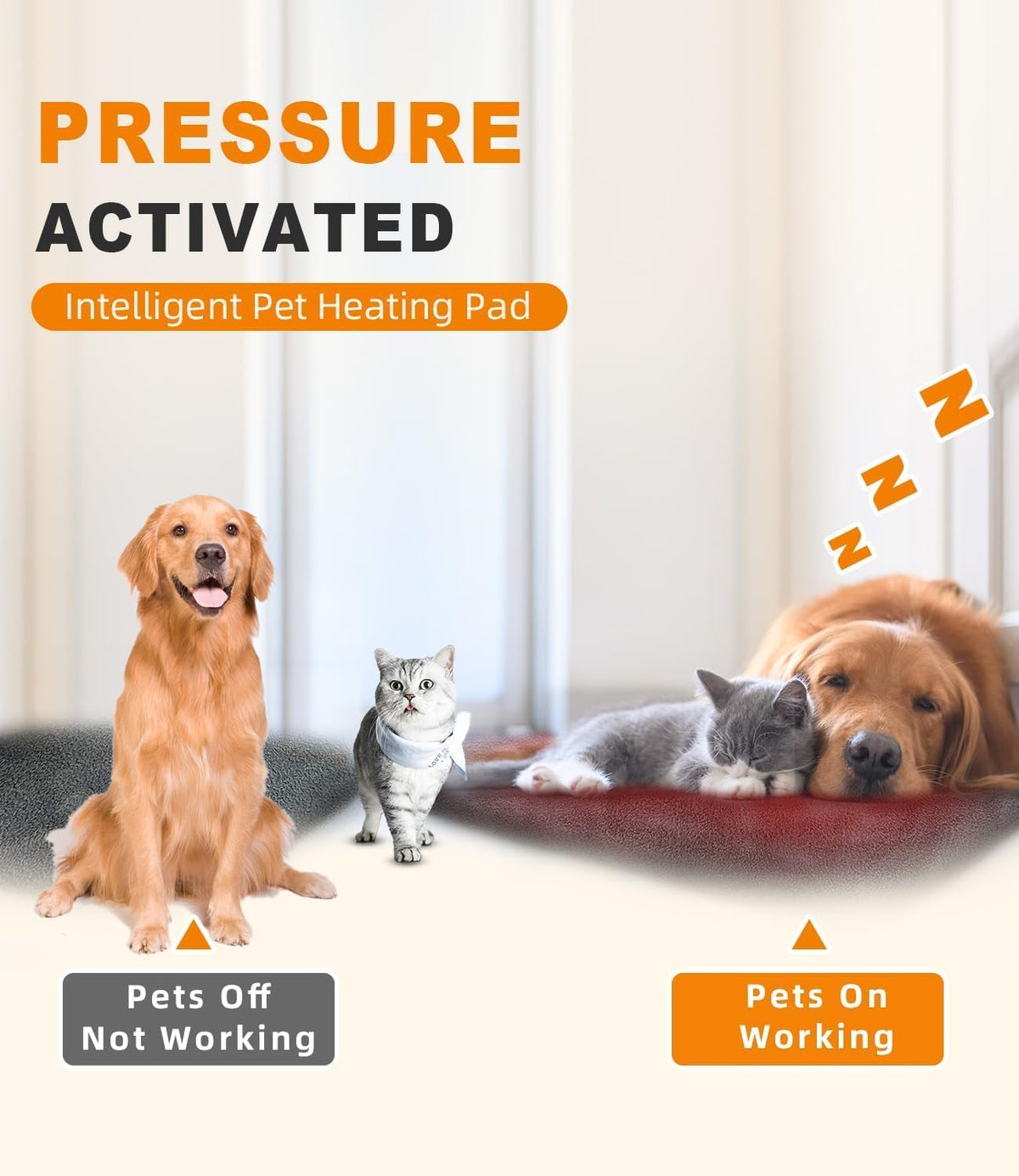 Dog Cat Heating Pad Pressure Activated 18 X 22In Pet Heat Pack Automatic Electric Heated Bed Mat for Indoor, Warming Pad with Chew Resistant Cord, Adjustable Temperature, Waterproof Washable