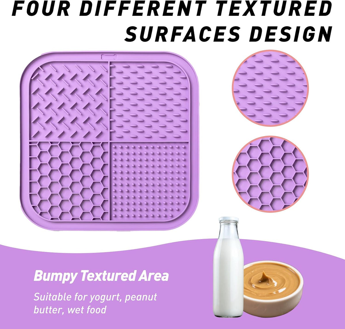 Lick Mat for Dogs & Cats (2 Pack) with Suction Cups, Anxiety Relief, Dog Toys for Bathing & Grooming, Comes with Silicone Scraper, Peanut Butter Licking Pad for Dogs and Cats (Purple and Lake Blue)