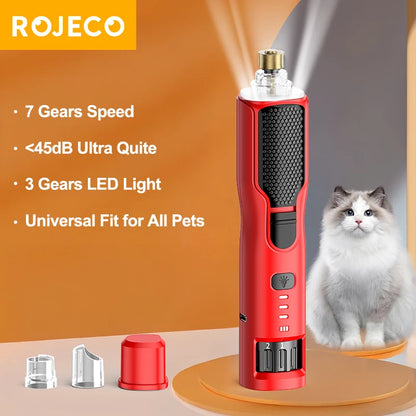 Pet Electric Nail Grinder Rechargeable Dog Paw Grooming Nail Clipper LED Light 7 Speeds Adjustable Cat Claw Nail Grinder