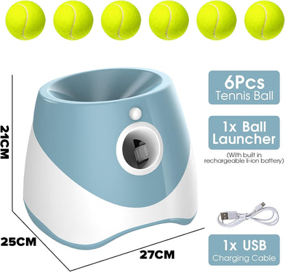 Automatic Dog Ball Launcher, Dog Ball Thrower Machine with 10-30Ft 3 Launching Distance, Interactive Toys for Small Dogs Indoor & Outdoor with 6 Mini Tennis Balls (2 Inch) -Blue