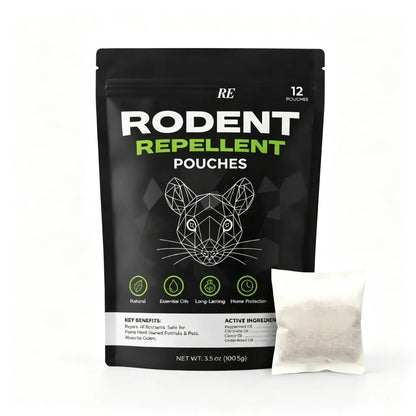 Rodent Repellent Pouches (12 Pouches) – Natural Rodent Repellent with Peppermint & Cinnamon Oils, Kids and Pets Safe Rodent Repellent, Long Lasting Rodent Control