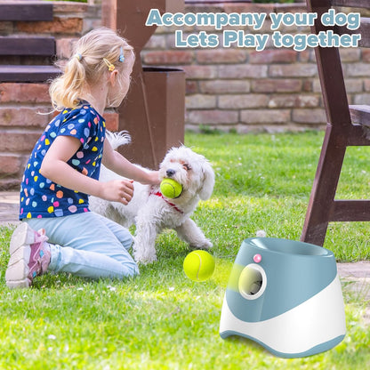 Automatic Dog Ball Launcher, Dog Ball Thrower Machine with 10-30Ft 3 Launching Distance, Interactive Toys for Small Dogs Indoor & Outdoor with 6 Mini Tennis Balls (2 Inch) -Blue