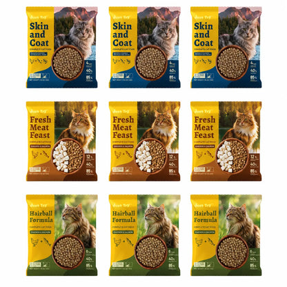 JUST TRY Hairball Formula Dry Cat Food, 40% Protein, Chicken & Salmon Flavor, Hairball Control, Digestive Health Support, with Cat Grass, Pumpkin, Taurine, Psyllium Husk & Cranberry, Grain Free Cat Food, 5Lb. #Sohochic