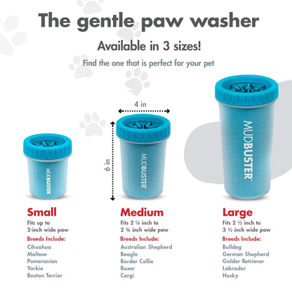 Mudbuster Portable Dog Paw Cleaner - Medium Size, Blue Silicone Bristles