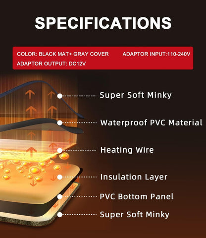 Dog Cat Heating Pad Pressure Activated 18 X 22In Pet Heat Pack Automatic Electric Heated Bed Mat for Indoor, Warming Pad with Chew Resistant Cord, Adjustable Temperature, Waterproof Washable