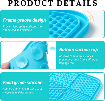 Lick Mat for Dogs & Cats (2 Pack) with Suction Cups, Anxiety Relief, Dog Toys for Bathing & Grooming, Comes with Silicone Scraper, Peanut Butter Licking Pad for Dogs and Cats (Purple and Lake Blue)
