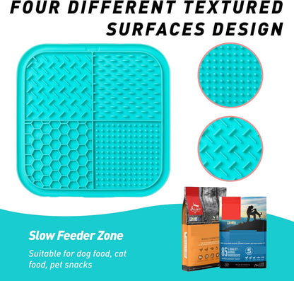 Lick Mat for Dogs & Cats (2 Pack) with Suction Cups, Anxiety Relief, Dog Toys for Bathing & Grooming, Comes with Silicone Scraper, Peanut Butter Licking Pad for Dogs and Cats (Purple and Lake Blue)
