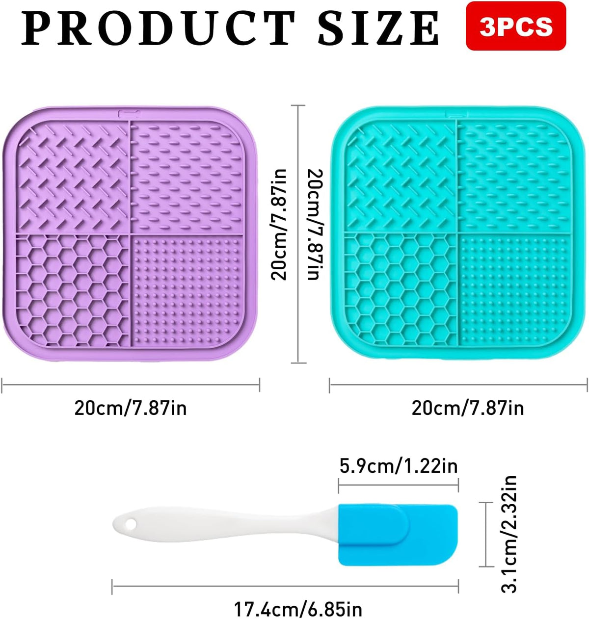 Lick Mat for Dogs & Cats (2 Pack) with Suction Cups, Anxiety Relief, Dog Toys for Bathing & Grooming, Comes with Silicone Scraper, Peanut Butter Licking Pad for Dogs and Cats (Purple and Lake Blue)