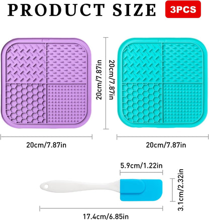 Lick Mat for Dogs & Cats (2 Pack) with Suction Cups, Anxiety Relief, Dog Toys for Bathing & Grooming, Comes with Silicone Scraper, Peanut Butter Licking Pad for Dogs and Cats (Purple and Lake Blue)